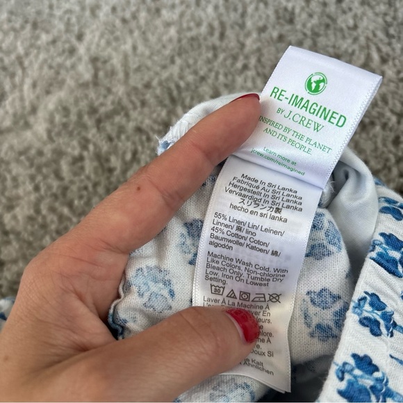 J. Crew Women's Linen Blue White Floral Elastic Waistband Pants Size 6 - Picture 7 of 8